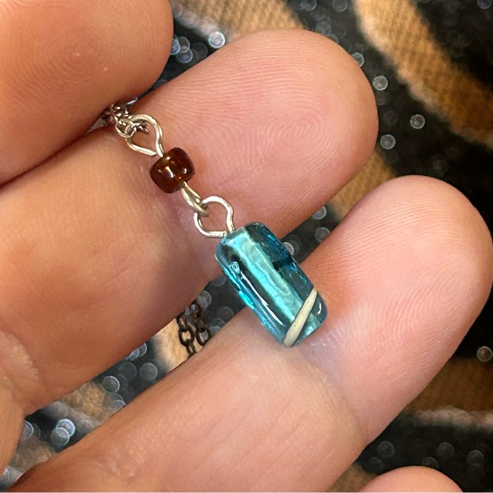 Handcrafted vintage glass pendant on chain necklace